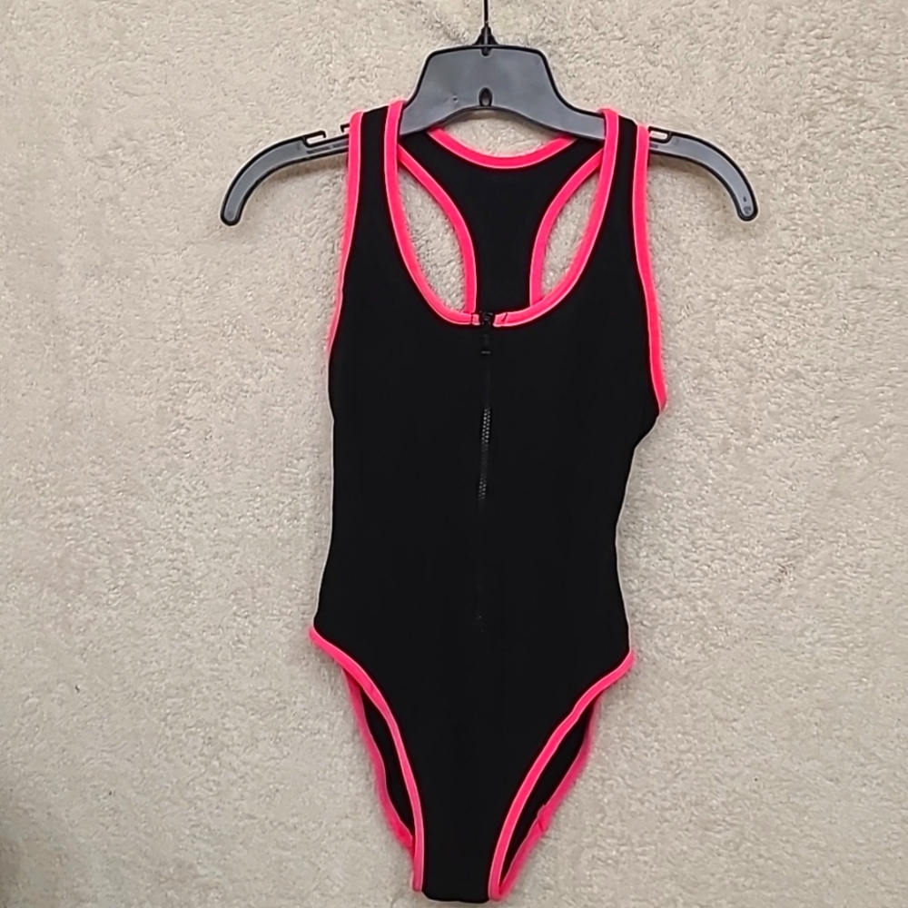 Retro, black and hot pink, Pro Spirit, one-piece, bathing suit, swim suit
